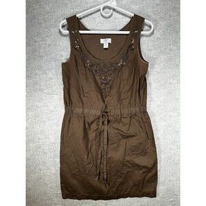 Ann Taylor Loft Petites 4 Brown Sleeveless Beaded Lined Stretch Waist Dress.